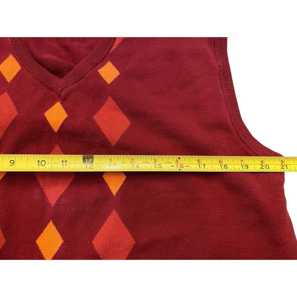 ⁠Lyle & Scott Scotland Mens L Argyle Sweater Vest Red Orange 100% Combed Cotton - Picture 5 of 5